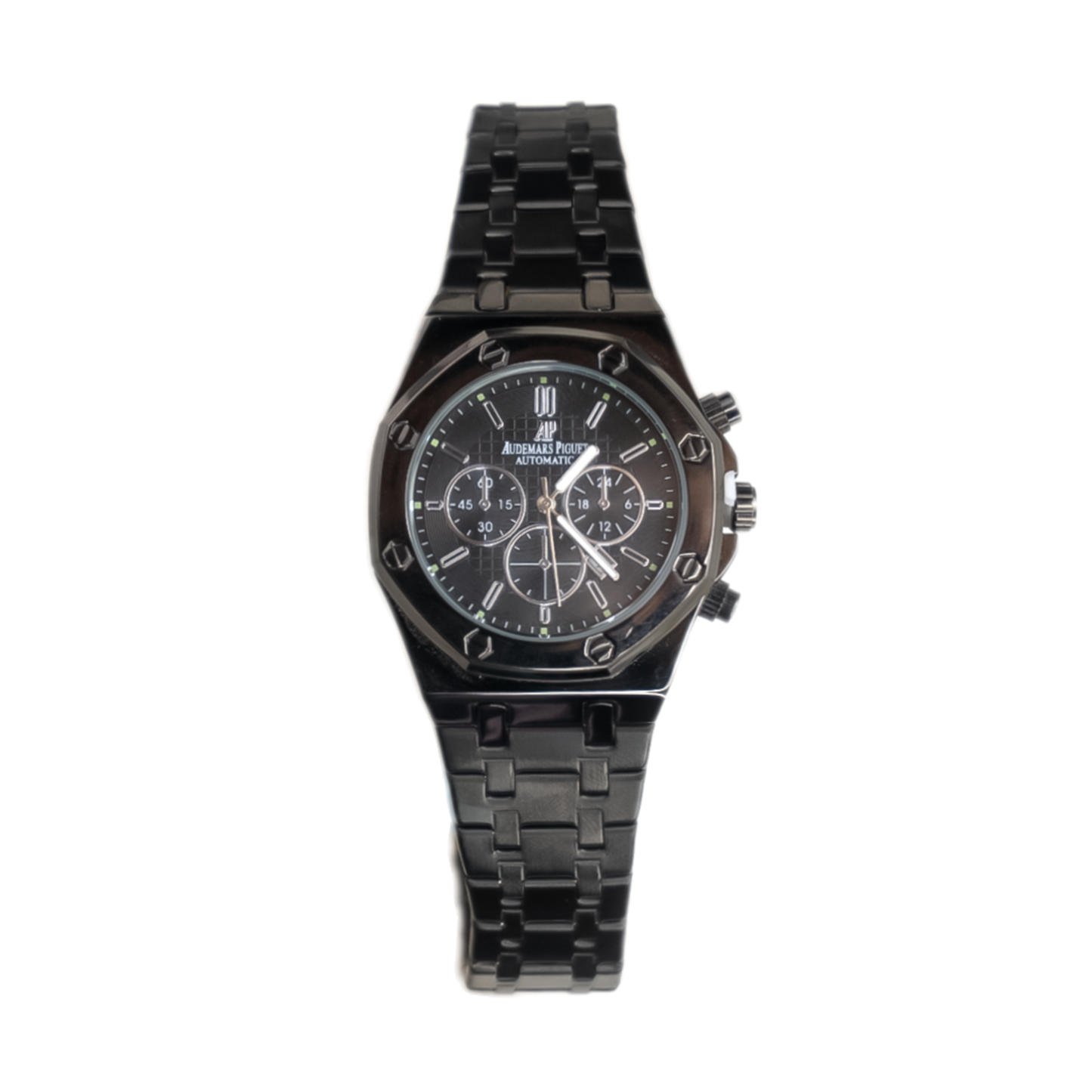 Audemars Piguet Black Watch for Men  Metal Chain Strap - Date Display - Bold Elegance