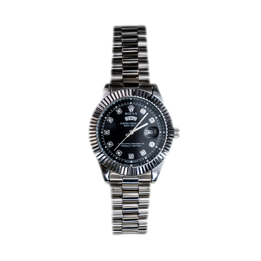 Rolex Day-Date Watch– Black Dial Timepiece with Diamond Markers