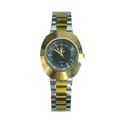 Rado-Inspired Gold & Silver Quartz Watch for Men – Elegant Dual-Tone with Date Display