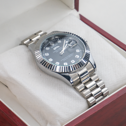 Rolex Day-Date Watch– Black Dial Timepiece with Diamond Markers