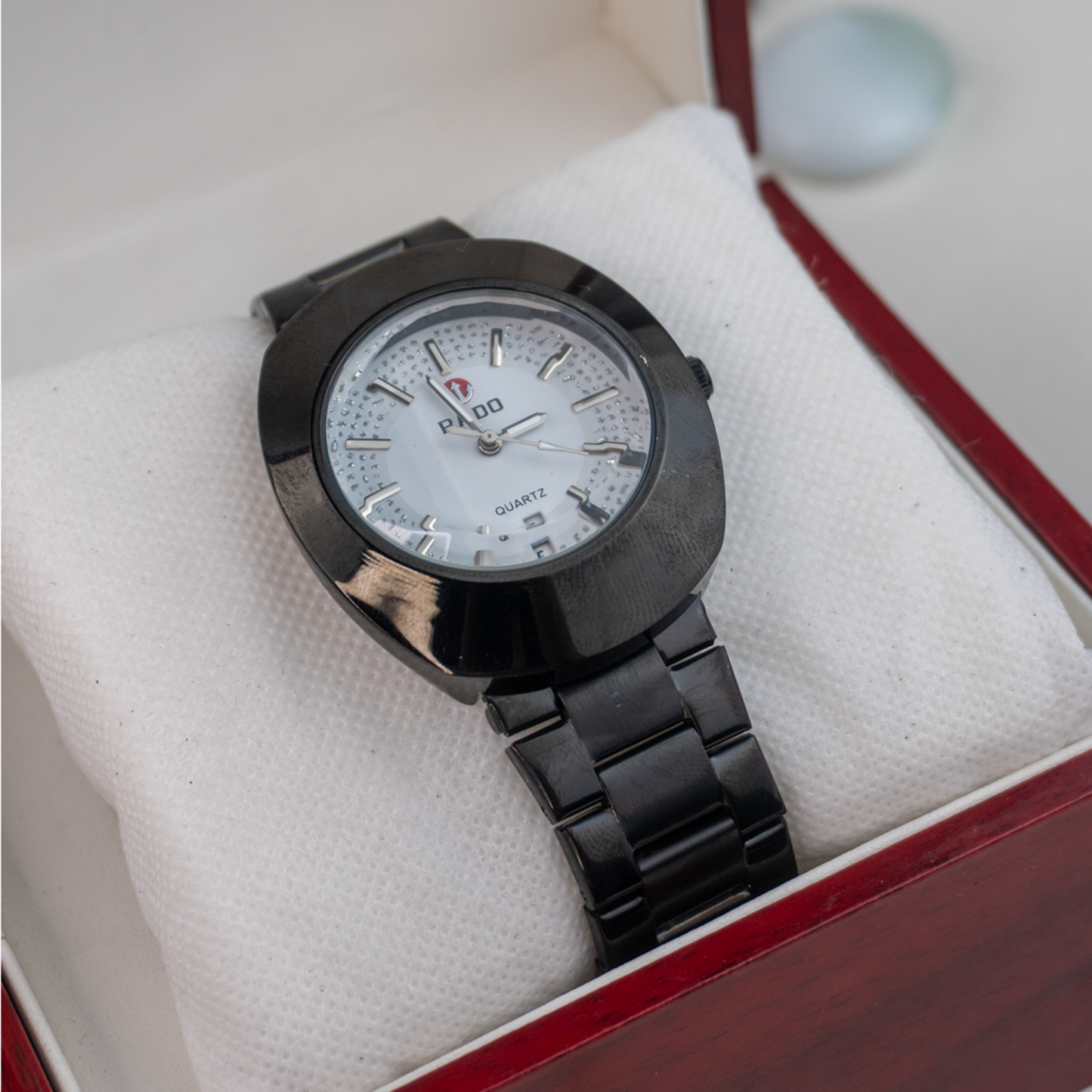 Rado Men’s Black Stainless Steel Watch – Quartz Analog with Date - Explorer’s Dial