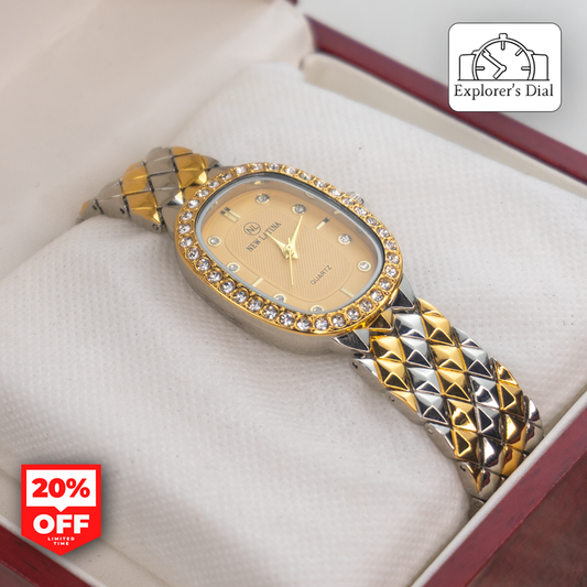 "New Latina women’s watch in gift box – perfect for gifting with sparkling crystal bezel and gold face"