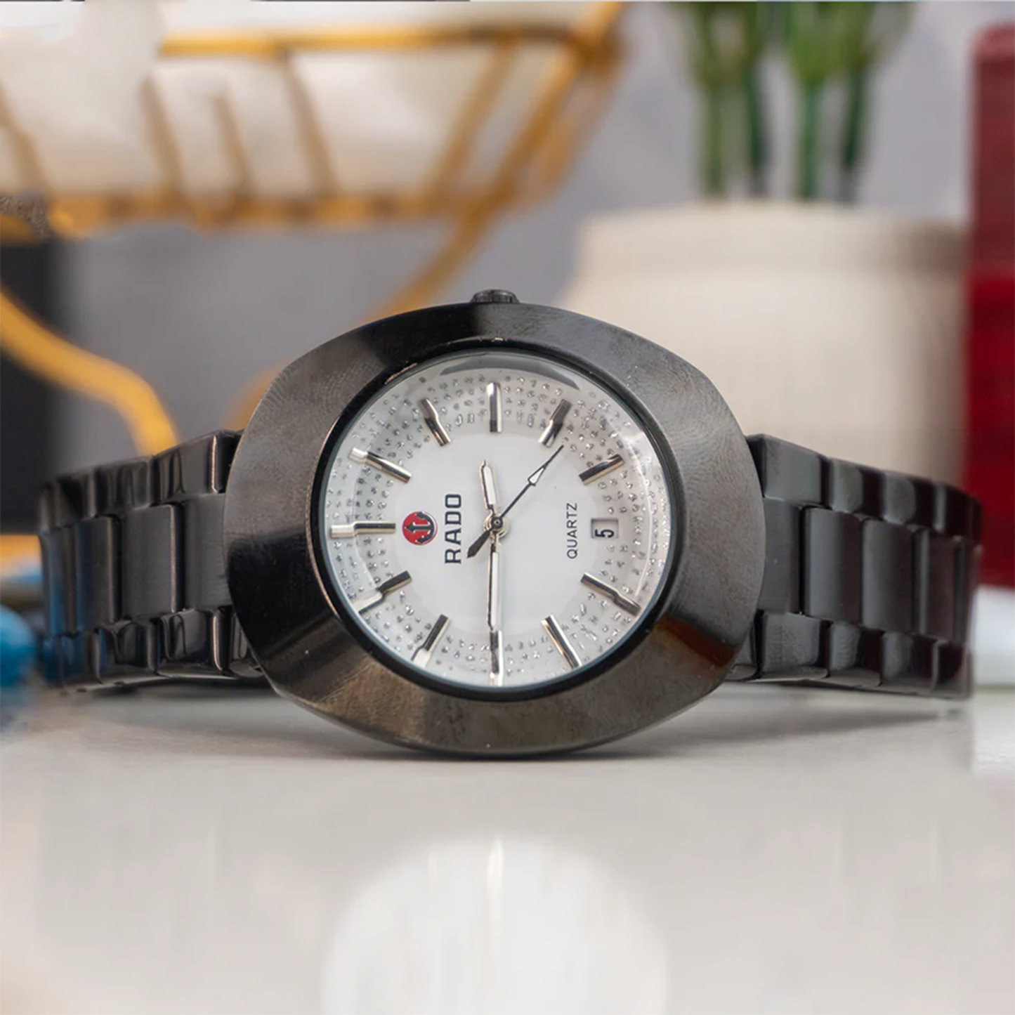 Rado Men’s Black Stainless Steel Watch – Quartz Analog with Date - Explorer’s Dial
