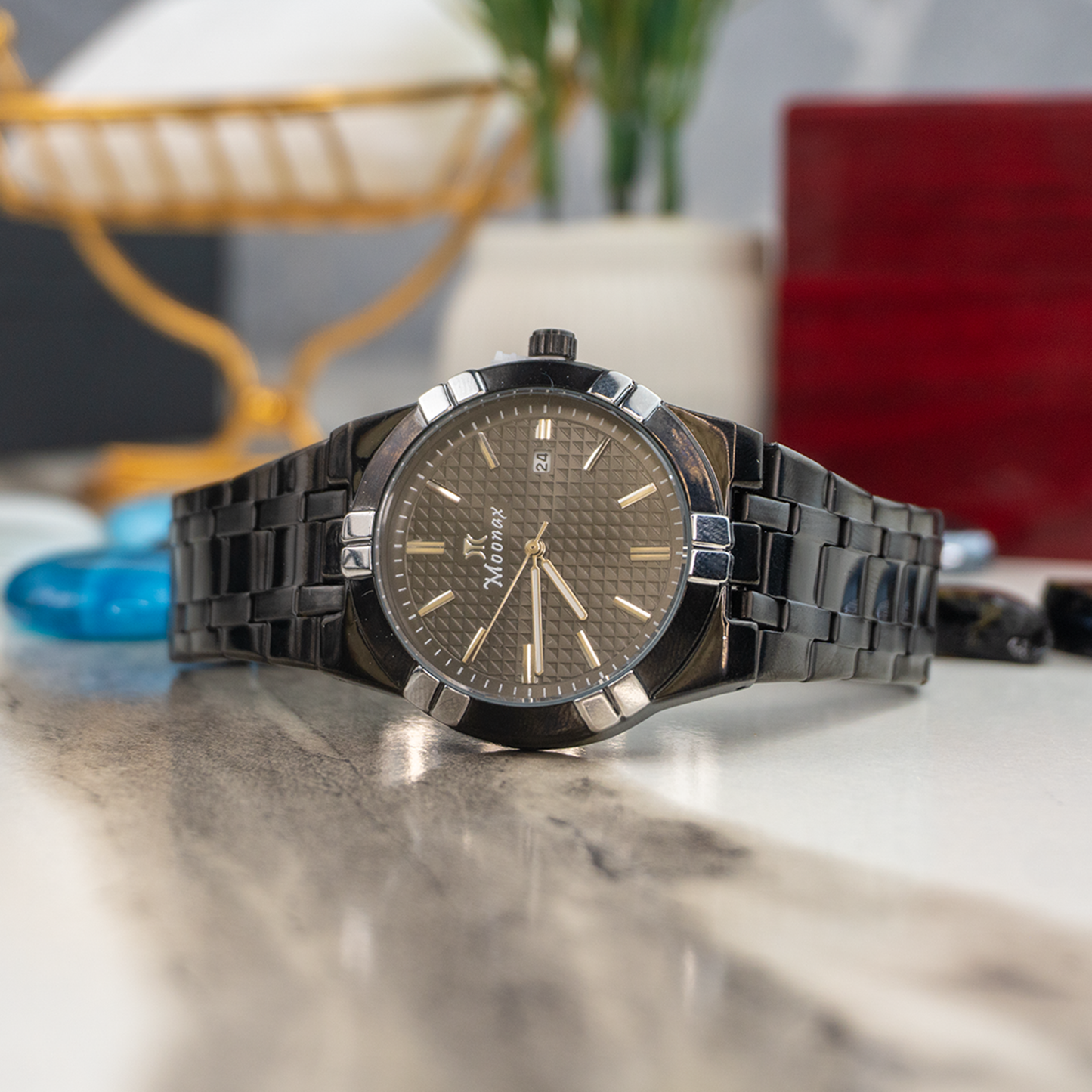 Moonax Men’s Black Stainless Steel Watch – Classic Analog with Date