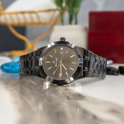 Moonax Men’s Black Stainless Steel Watch – Classic Analog with Date