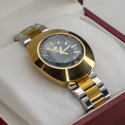 Rado-Inspired Gold & Silver Quartz Watch for Men – Elegant Dual-Tone with Date Display