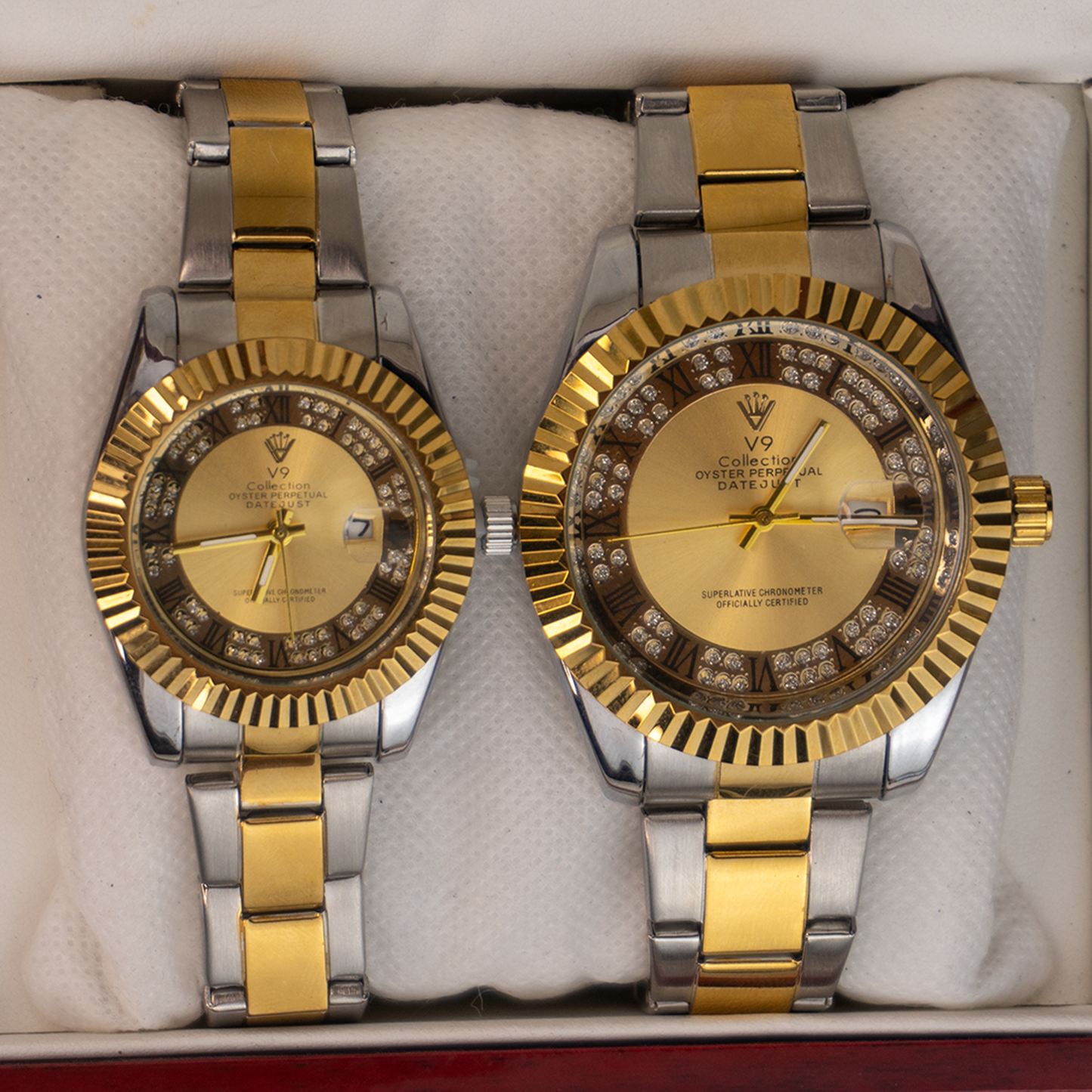 V9 Couple Watches Set – Gold & Silver Two-Tone His & Her Luxury Watches - Explorer’s Dial