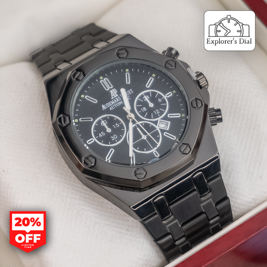 Audemars Piguet Men’s Black Metal Chain Watch with Date Feature