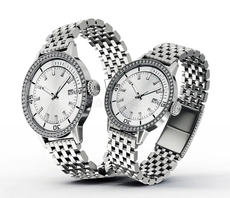 Classic Silver Couple Watch Set – Diamond Bezel Edition