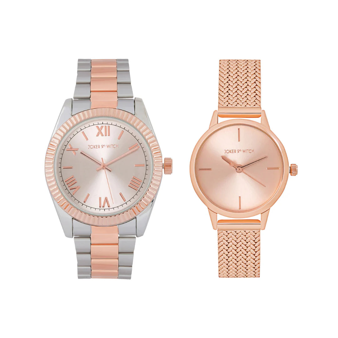 Joker & Witch Elegant Couple Watch Set – Rose Gold & Silver Edition
